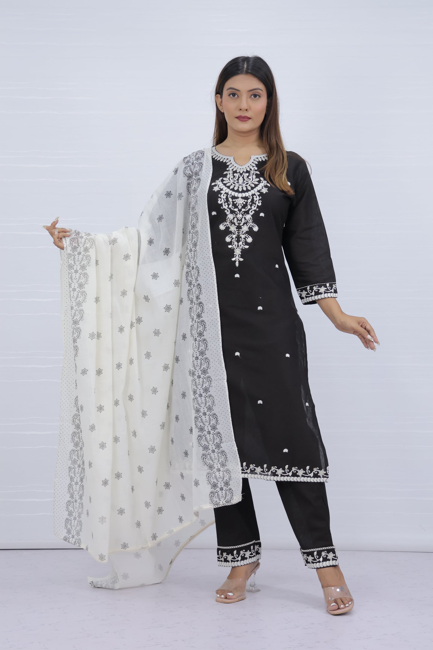 Tara Black Cotton Suit Set