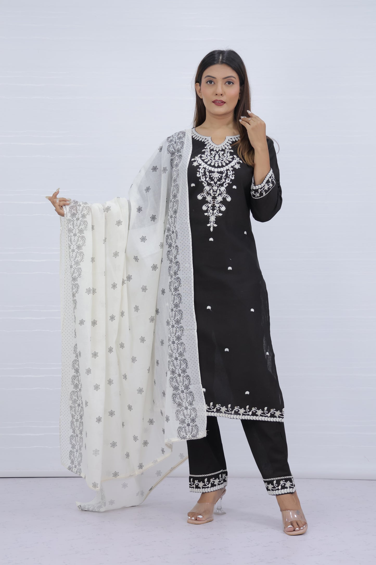 Tara Black Cotton Suit Set