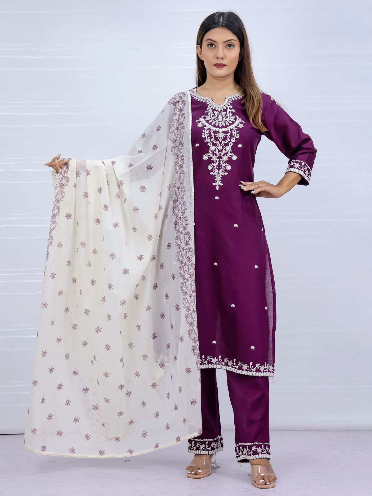 Tara Purple Cotton Suit Set