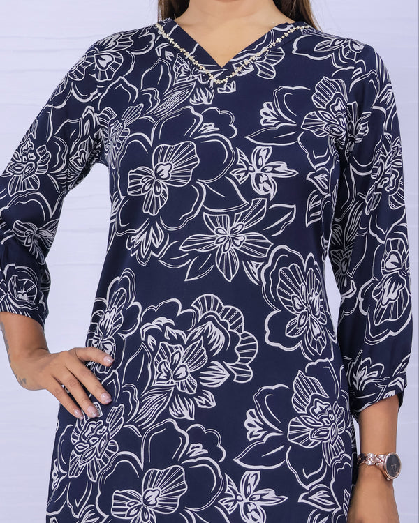 Women Blue Rayon Printed Short Top