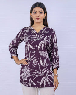 Women Purple Rayon Printed Short Top