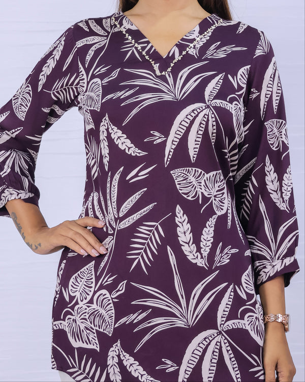 Women Purple Rayon Printed Short Top