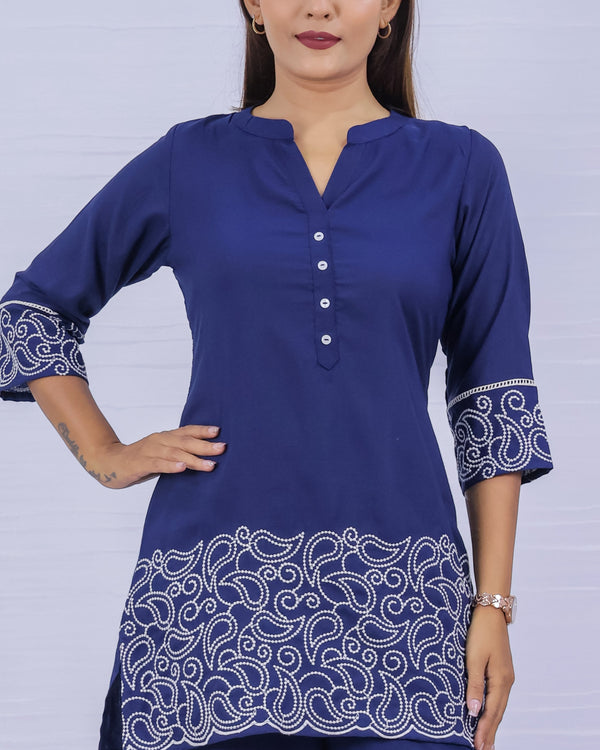 Melange Blue Embroidery Co-ord Set
