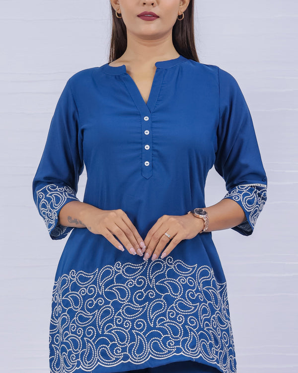 Melange Royal Blue Embroidery Co-ord Set