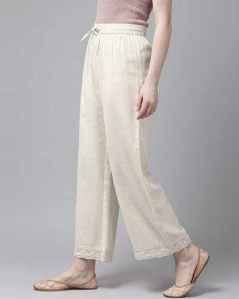Women Straight Fit Palazzos with Elasticated Drawstring Waist