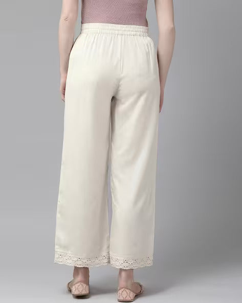 Women Straight Fit Palazzos with Elasticated Drawstring Waist