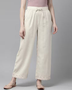 Women Straight Fit Palazzos with Elasticated Drawstring Waist