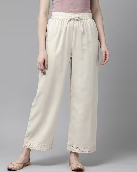 Women Straight Fit Palazzos with Elasticated Drawstring Waist