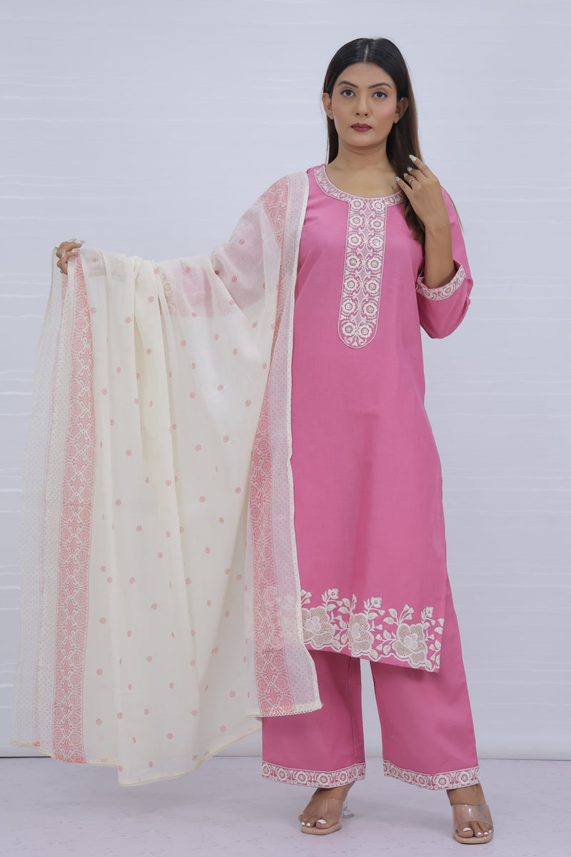 Tara Pink Cotton Suit Set