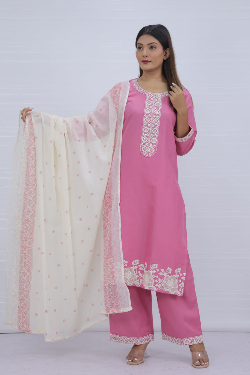 Tara Pink Cotton Suit Set