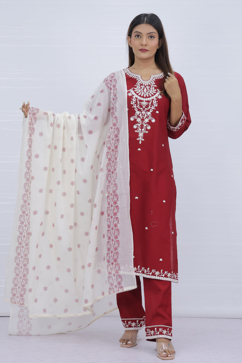 Tara Red Cotton Suit Set
