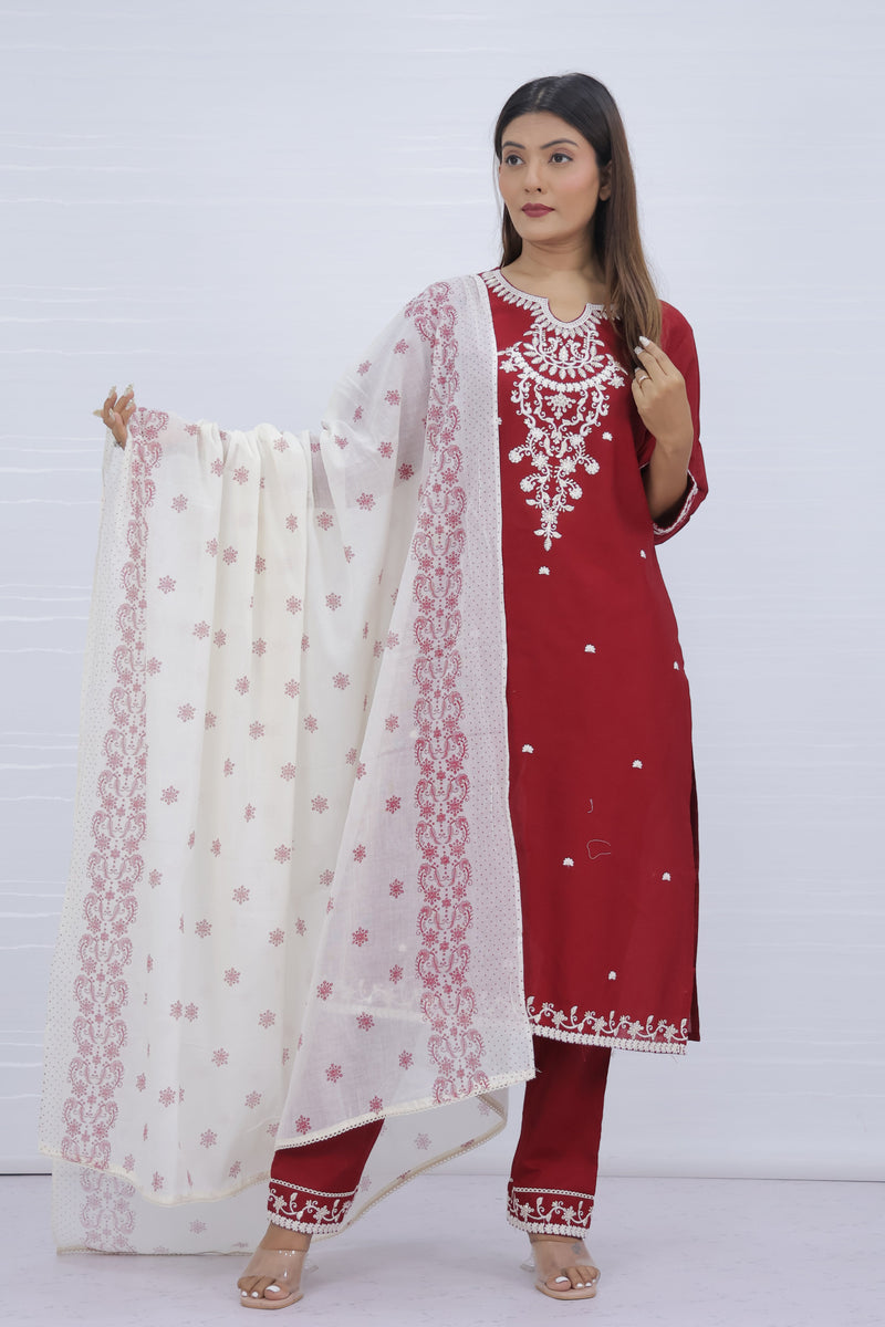 Tara Red Cotton Suit Set