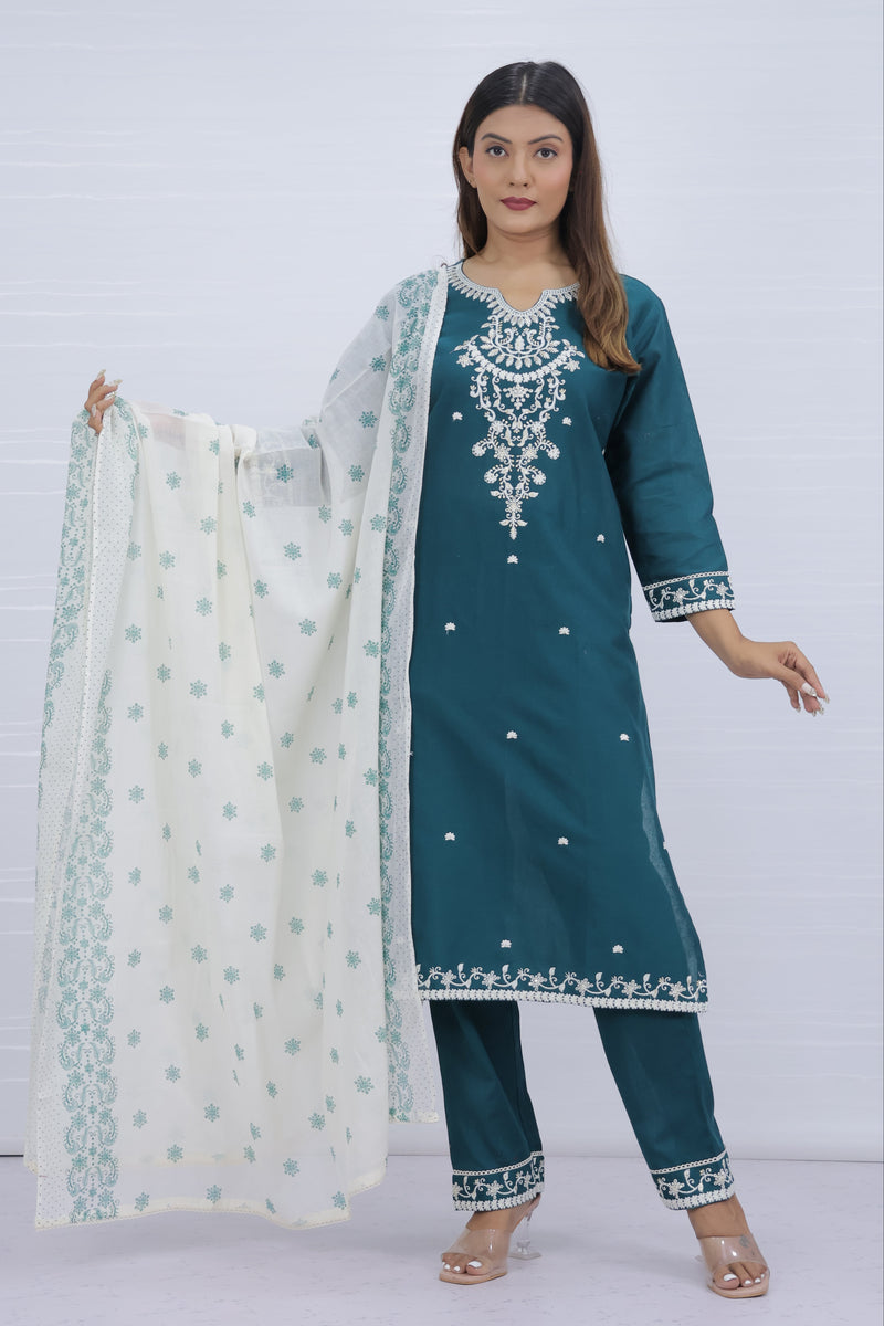 Tara Dark Green Cotton Suit Set