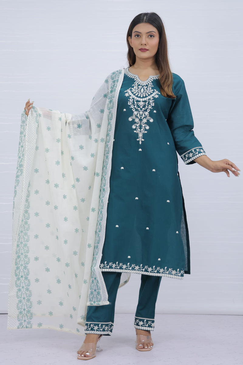 Tara Dark Green Cotton Suit Set