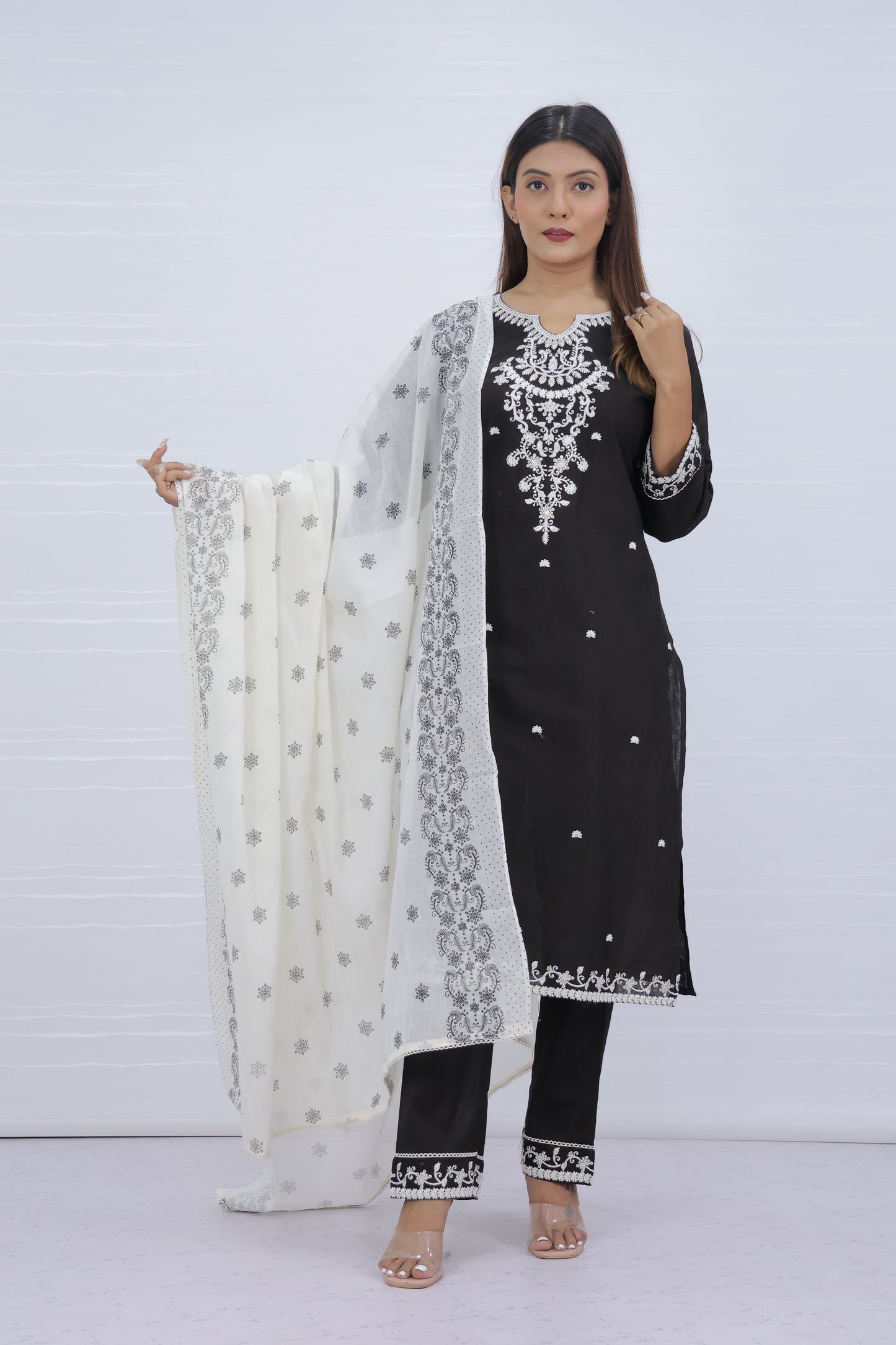 Tara Black Cotton Suit Set