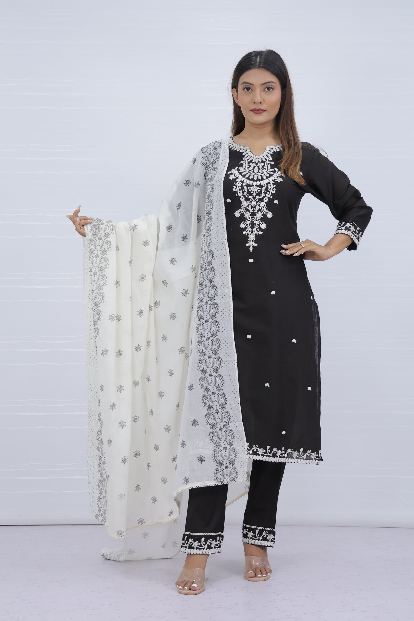 Tara Black Cotton Suit Set