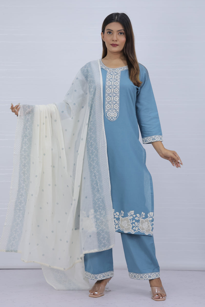Tara Blue Cotton Suit Set