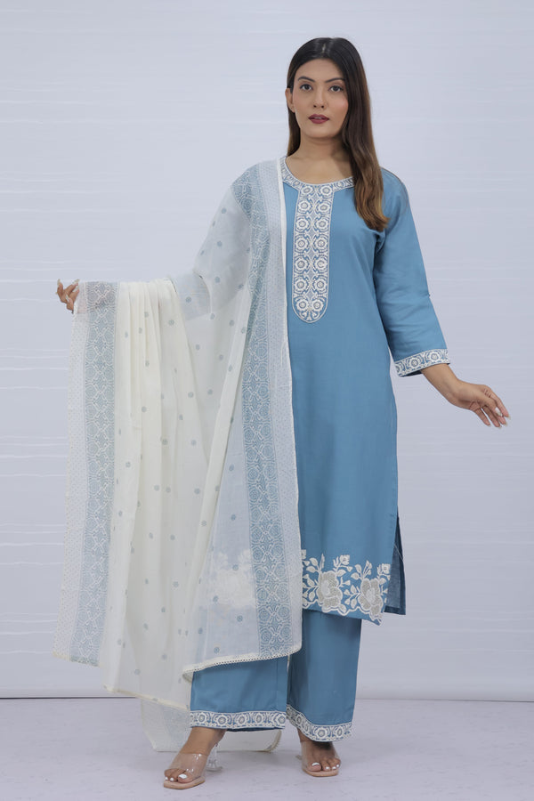 Tara Blue Cotton Suit Set