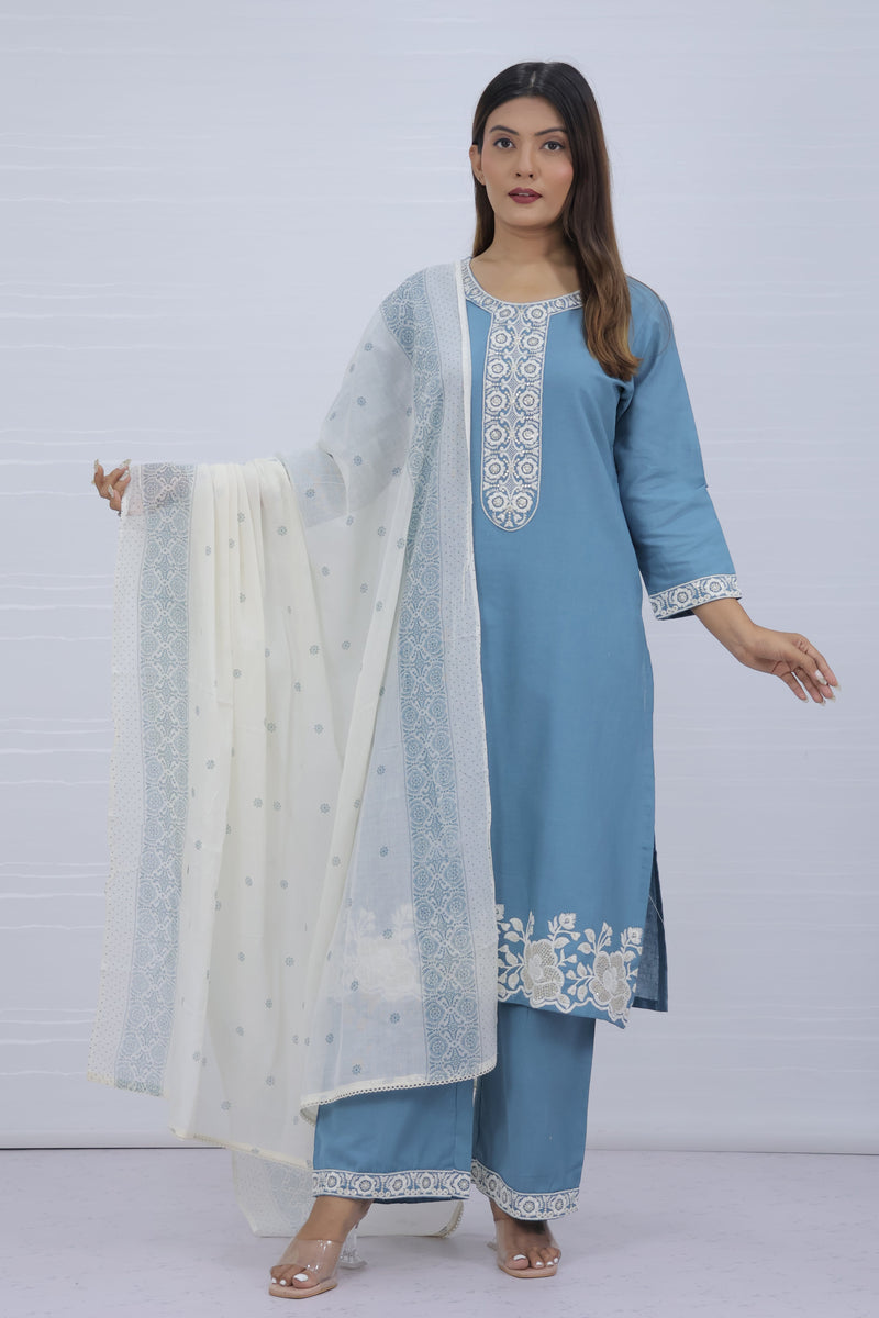 Tara Blue Cotton Suit Set