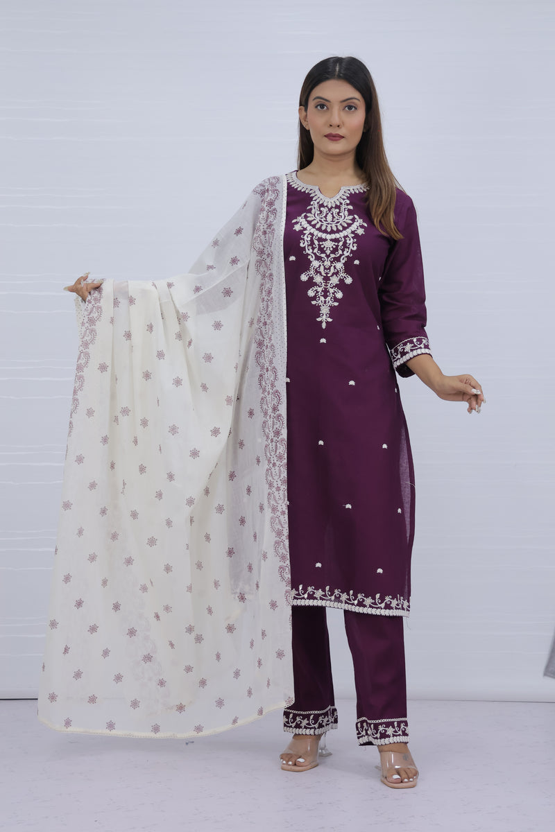 Tara Purple Cotton Suit Set