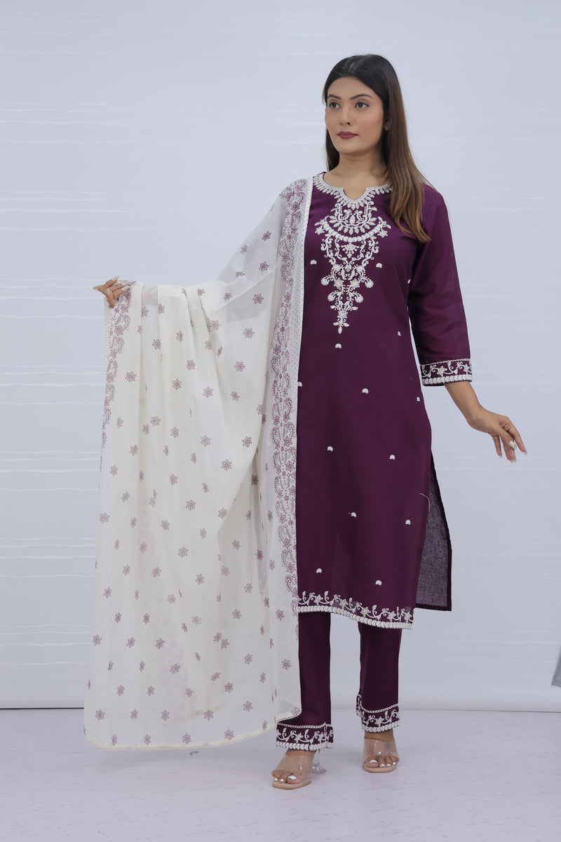 Tara Purple Cotton Suit Set