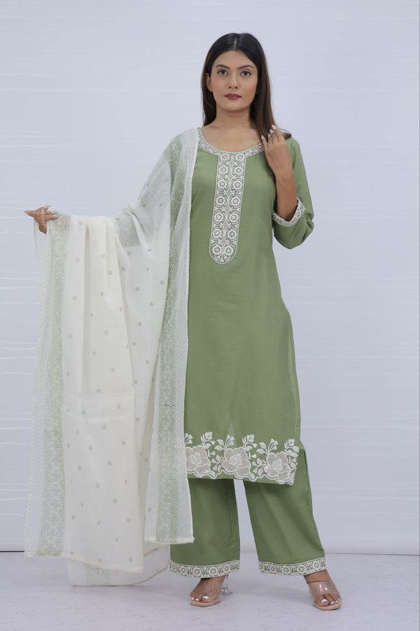 Tara Green Cotton Suit Set