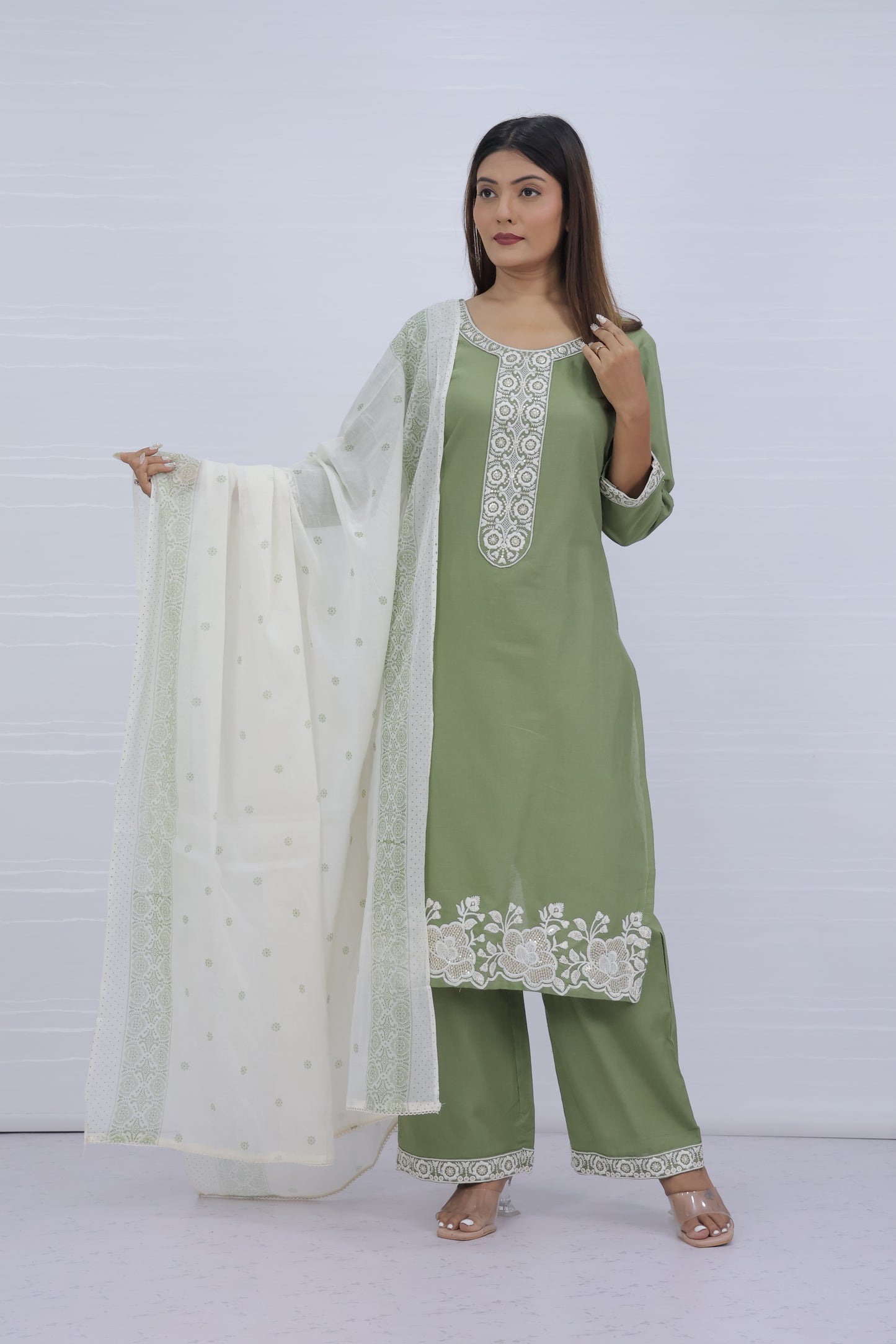 Tara Green Cotton Suit Set