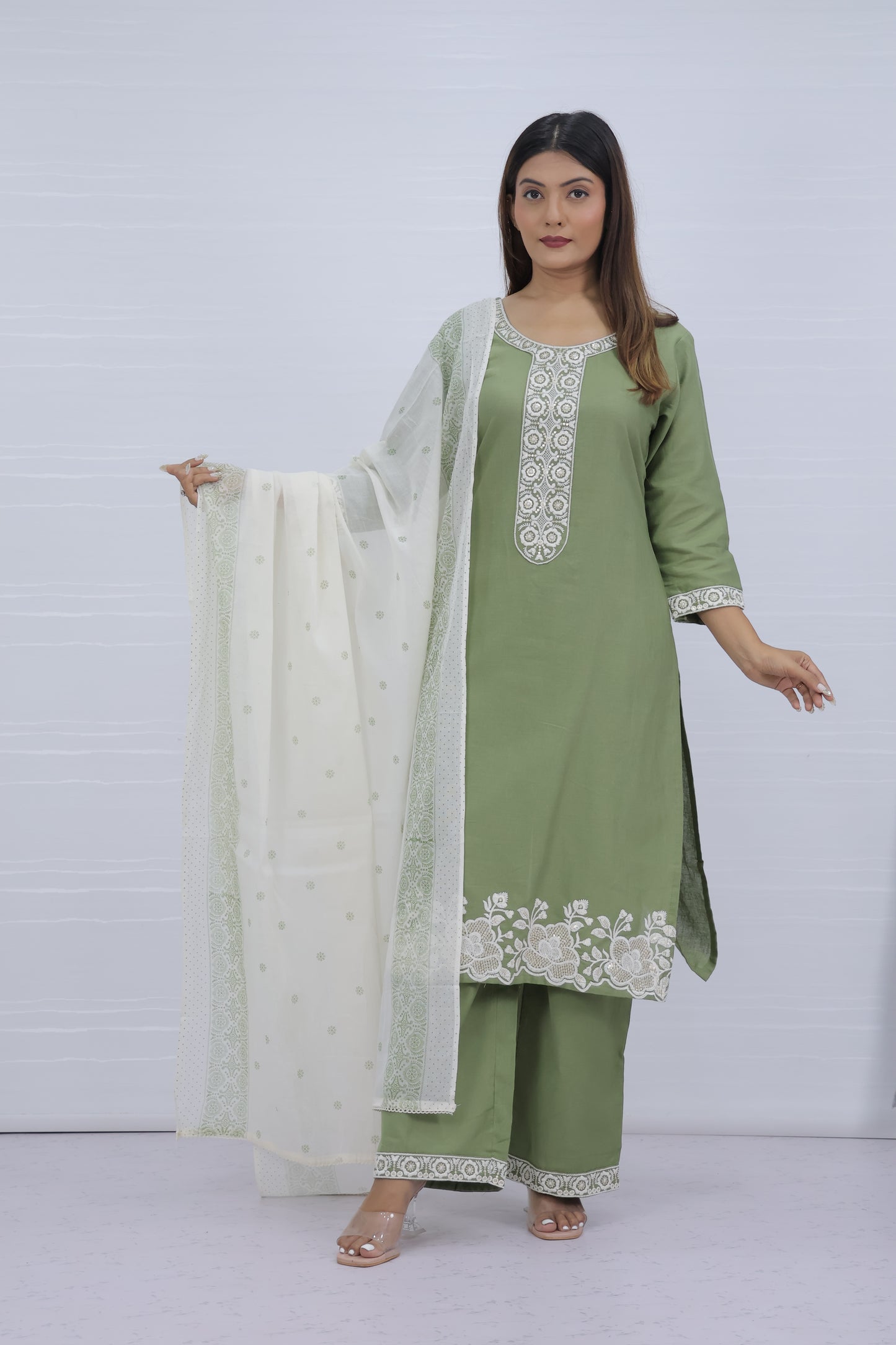 Tara Green Cotton Suit Set