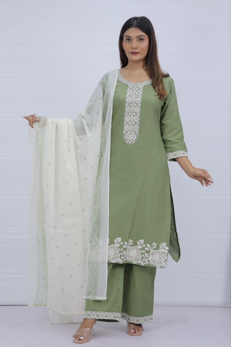Tara Green Cotton Suit Set