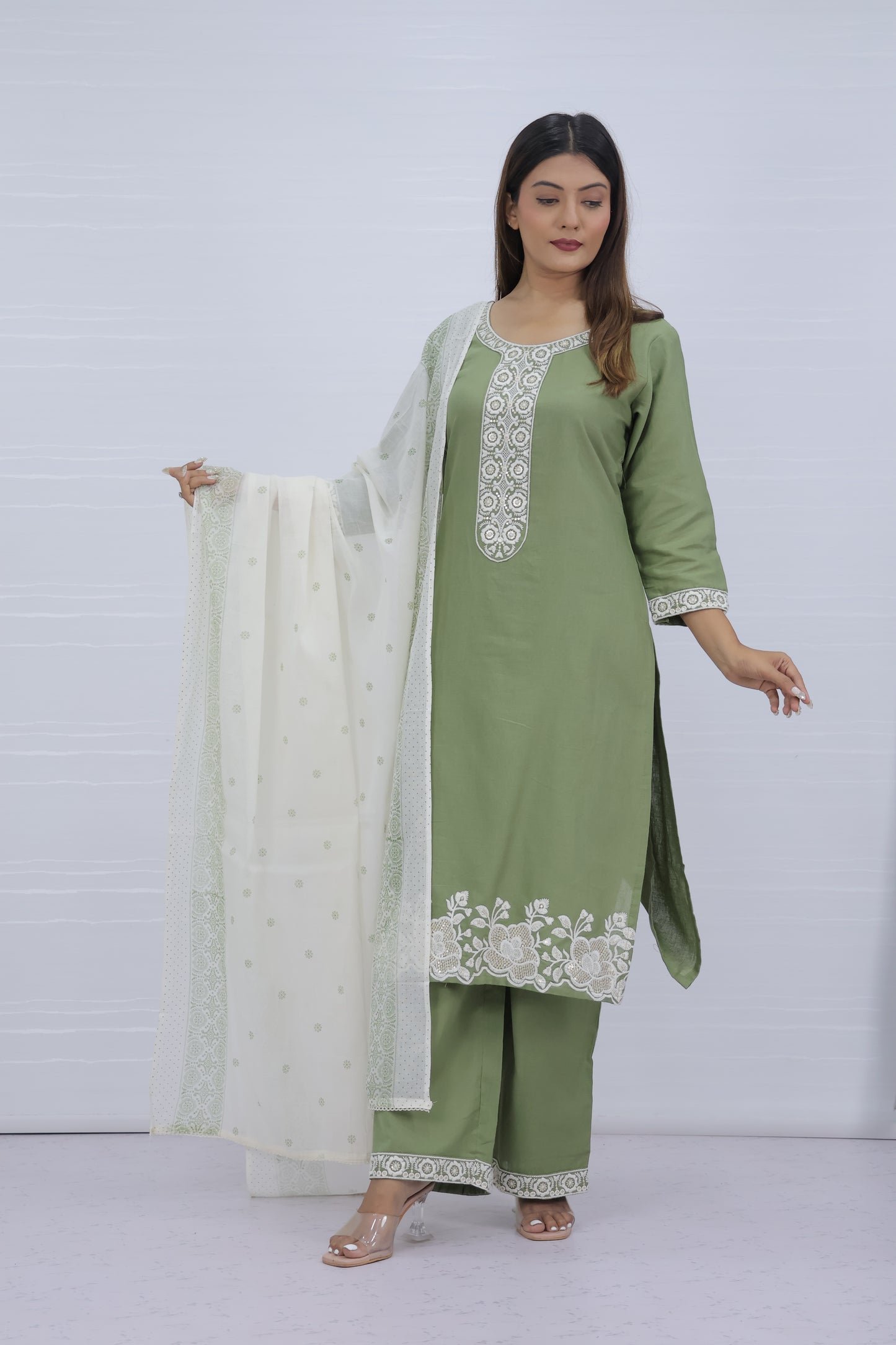 Tara Green Cotton Suit Set