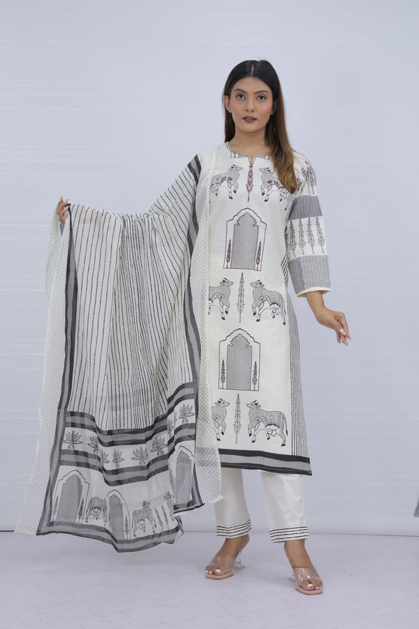 Aarohi White Pure Cotton Suit Set