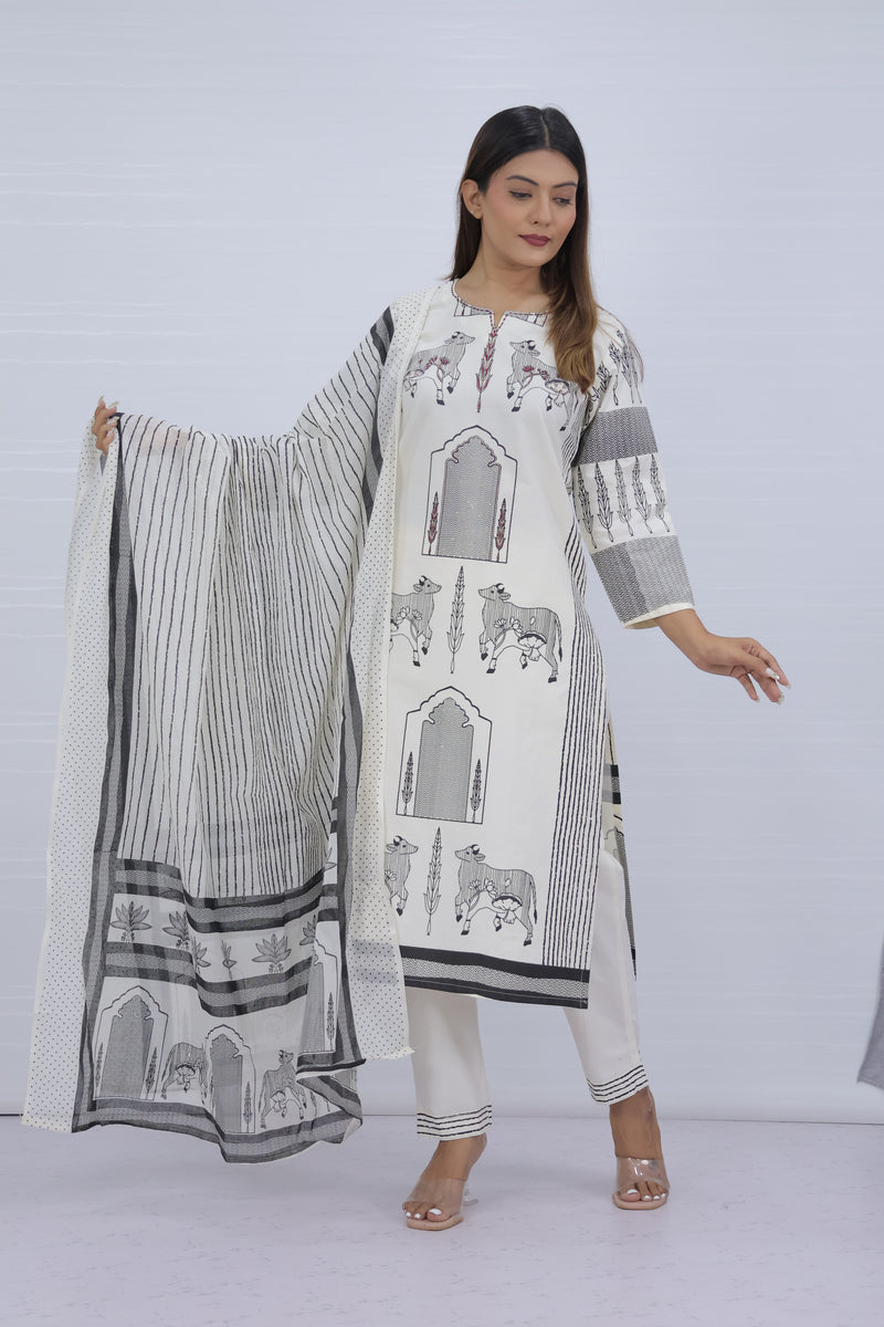 Aarohi White Pure Cotton Suit Set