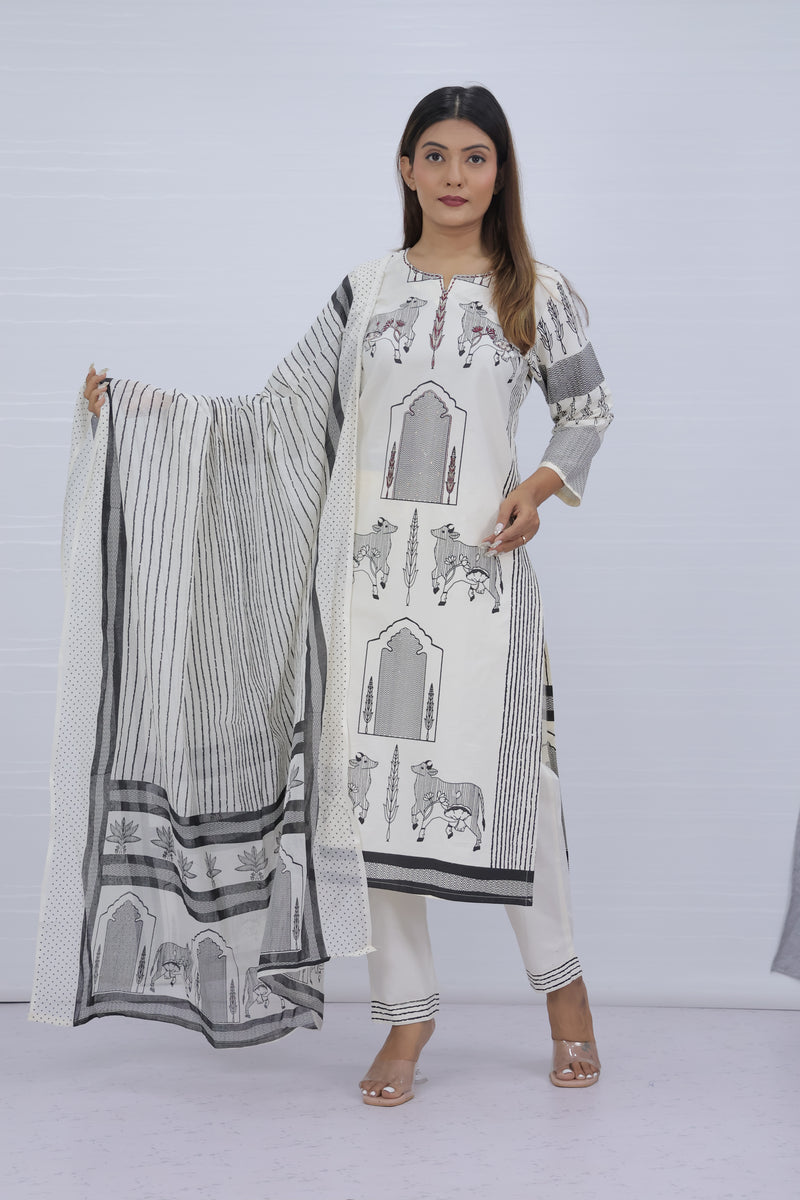 Aarohi White Pure Cotton Suit Set