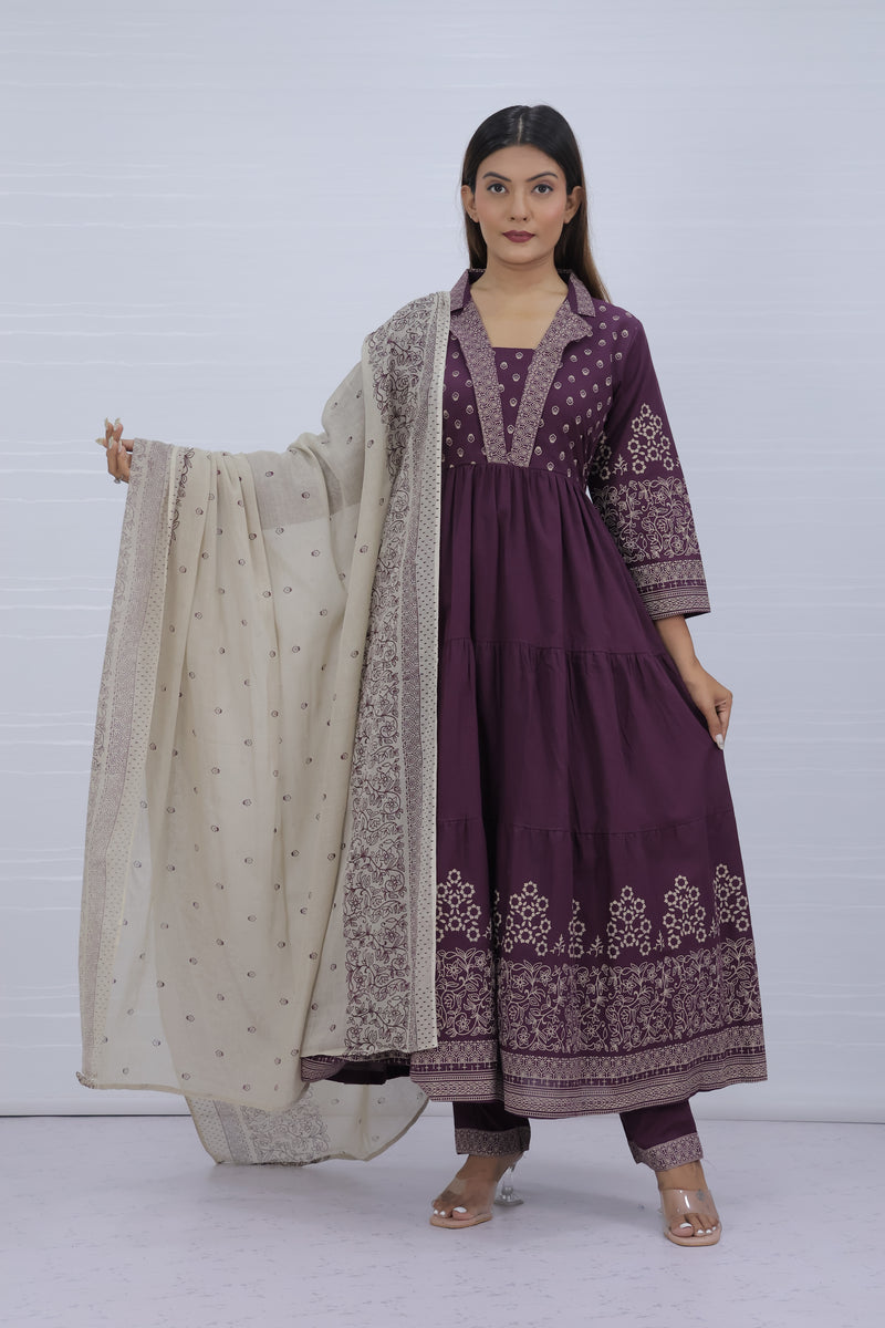 Aarohi Purple Pure Cotton Suit Set