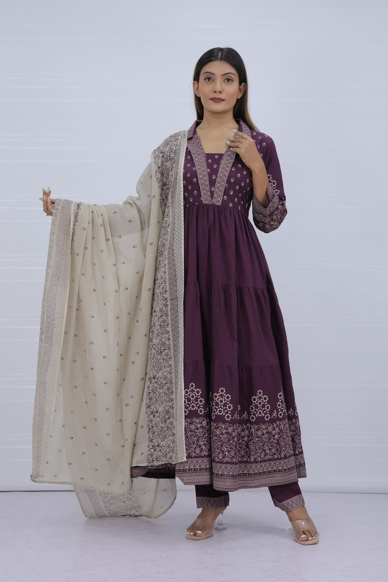 Aarohi Purple Pure Cotton Suit Set