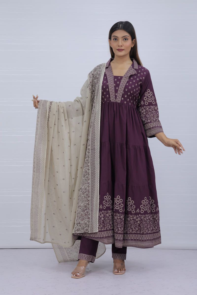 Aarohi Purple Pure Cotton Suit Set