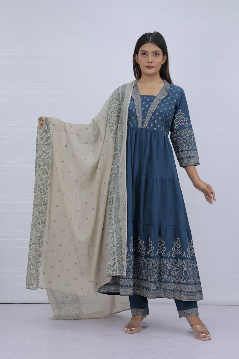 Aarohi Navy Blue Pure Cotton Suit Set