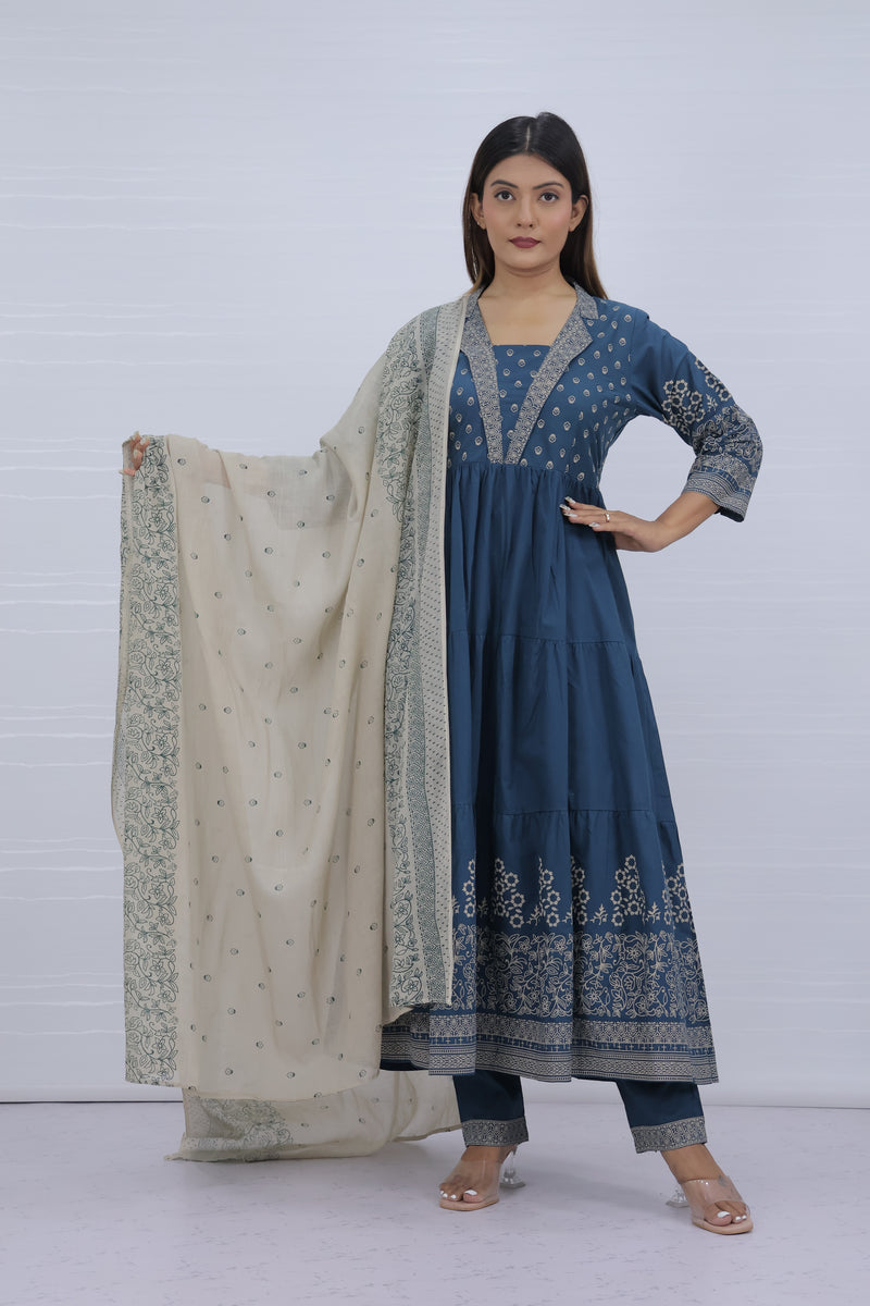 Aarohi Navy Blue Pure Cotton Suit Set