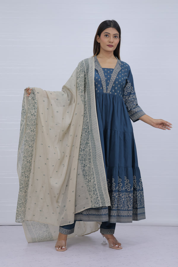 Aarohi Navy Blue Pure Cotton Suit Set
