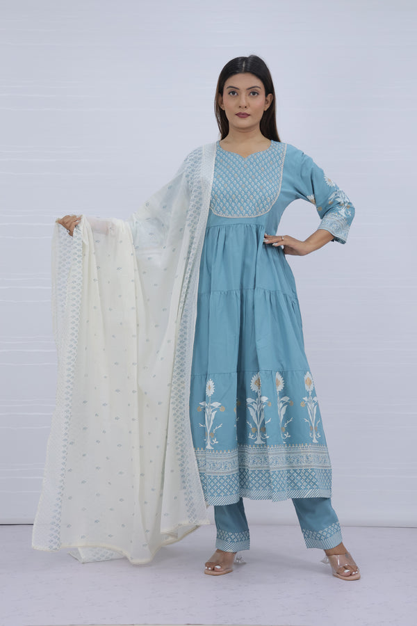 Aarohi Sky Pure Cotton Suit Set