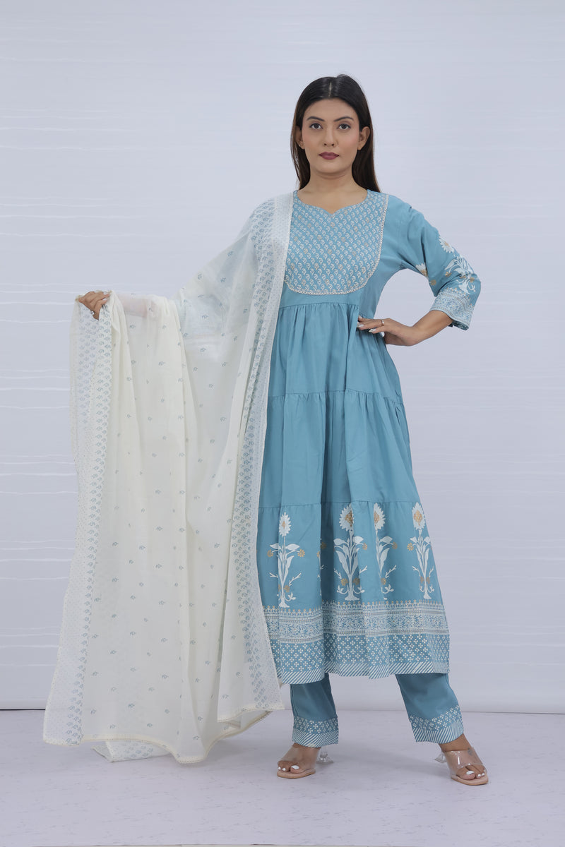 Aarohi Sky Pure Cotton Suit Set