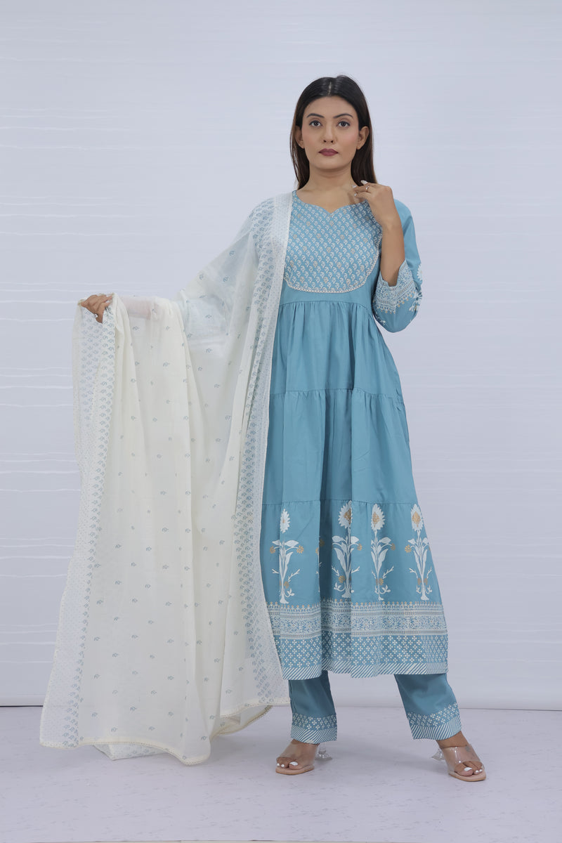 Aarohi Sky Pure Cotton Suit Set