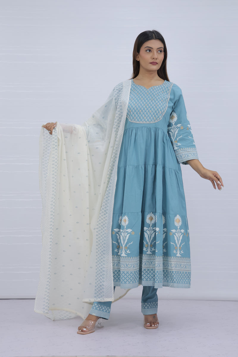 Aarohi Sky Pure Cotton Suit Set