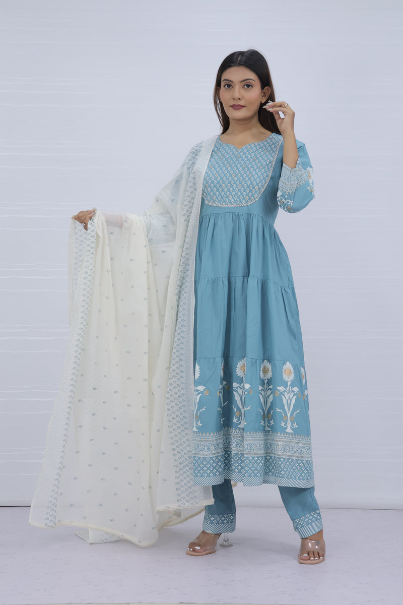 Aarohi Sky Pure Cotton Suit Set