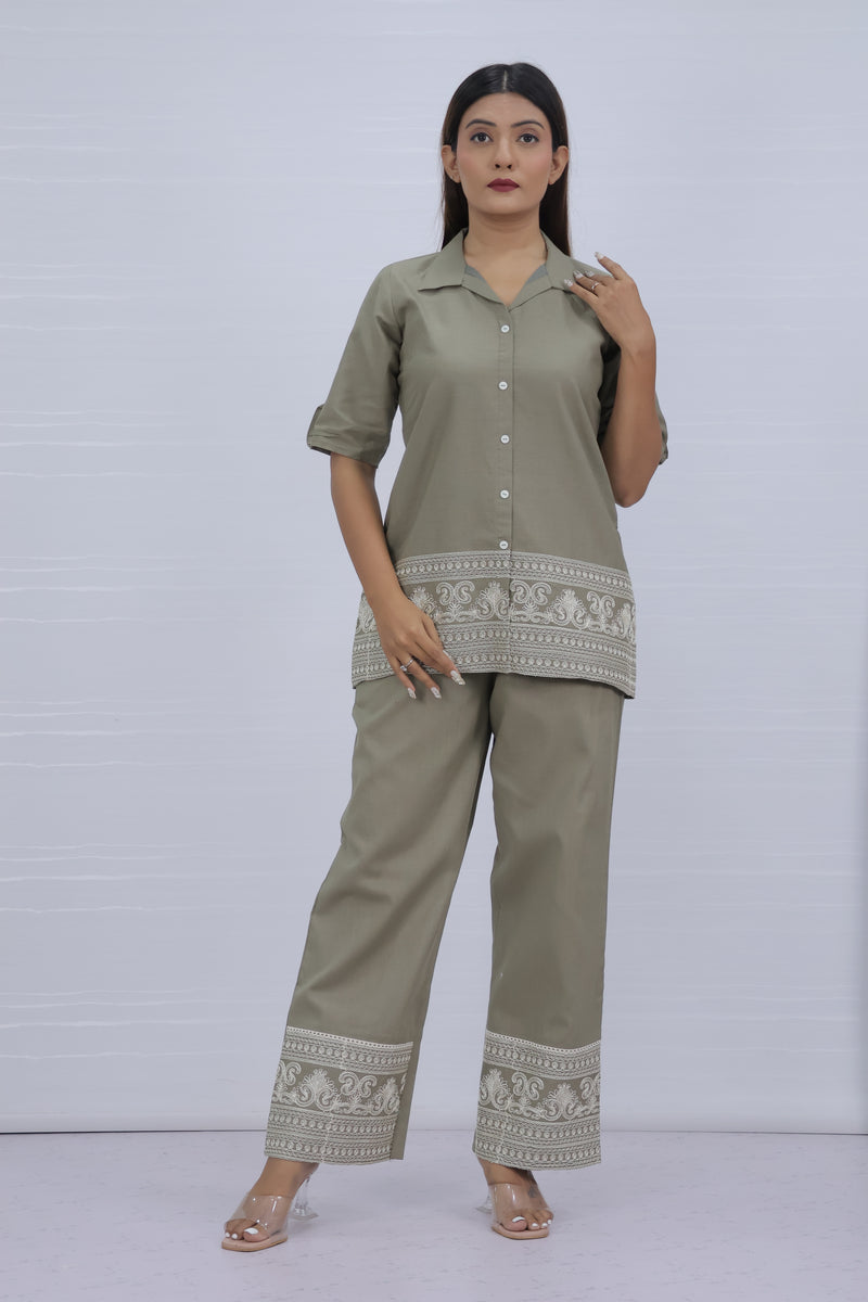 Brezze Olive Green Flex Cotton Co-ord set