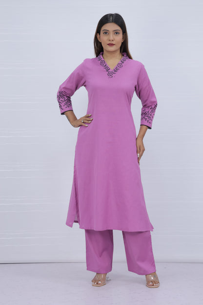 Misri Pink Cotton Kurti Plazo