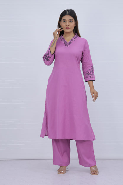 Misri Pink Cotton Kurti Plazo
