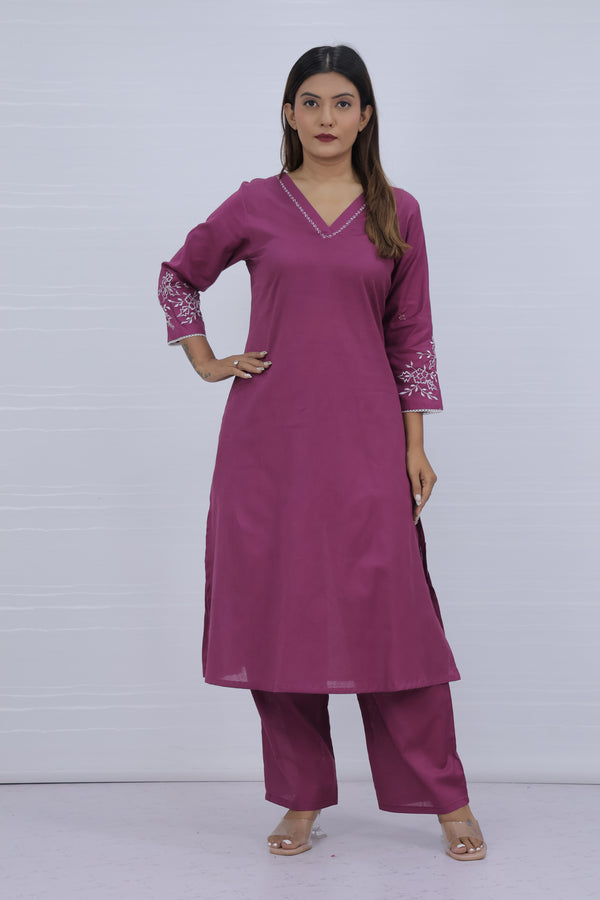 Misri Purple Cotton Kurti Plazo