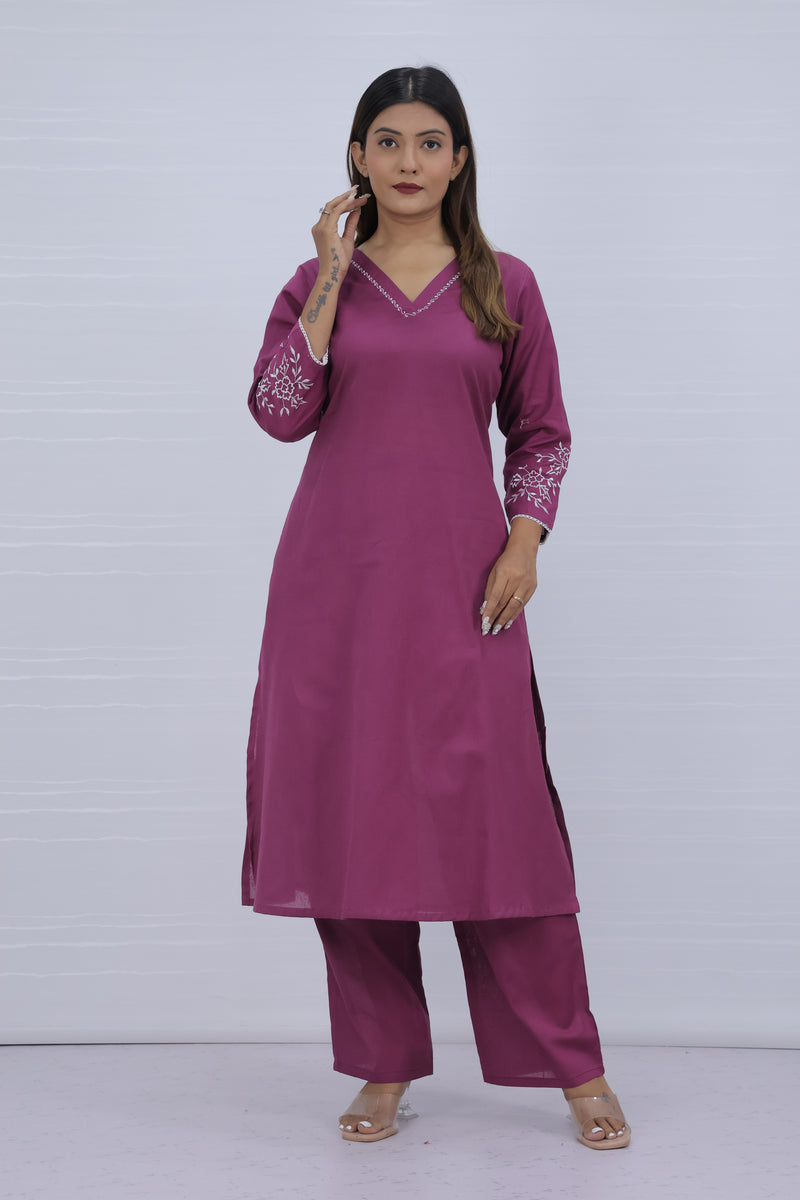 Misri Purple Cotton Kurti Plazo