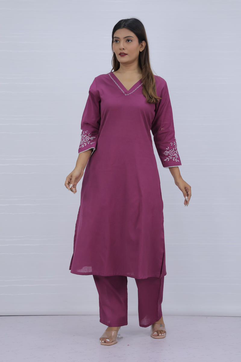 Misri Purple Cotton Kurti Plazo